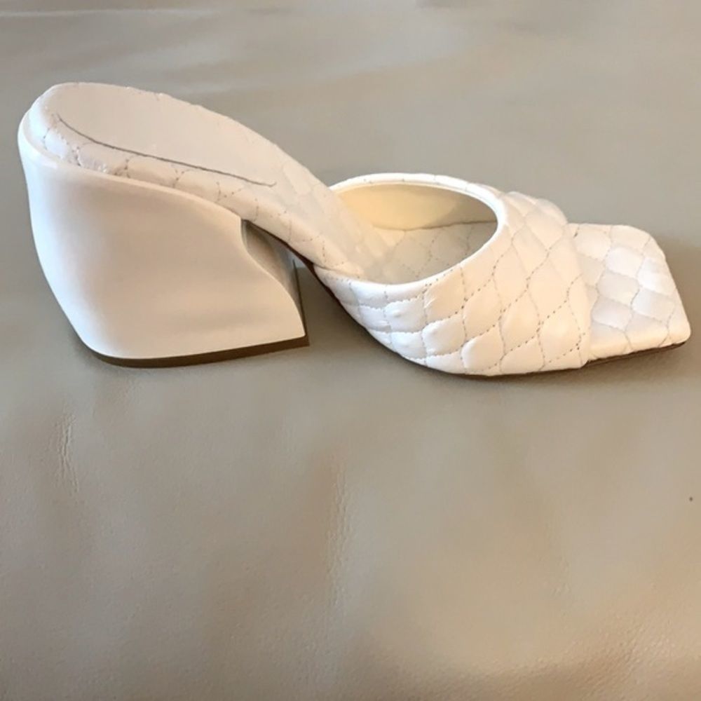 Tibi White Leather Ostrich Embossed Block Heel Sandals - Picture 5 of 15